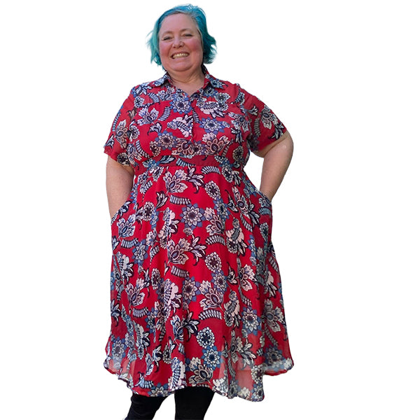 Red Silk Button Up Dress made to order in plus sizes